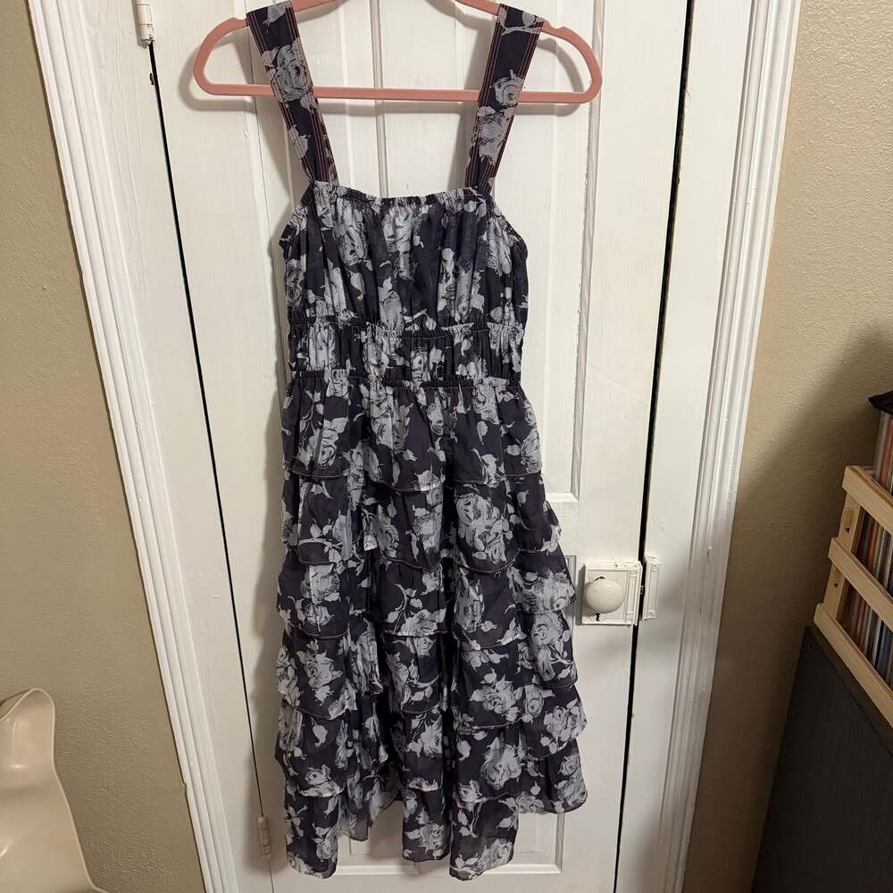 Current Air Tiered Dark Navy Floral Dress Small - Picture 2 of 8